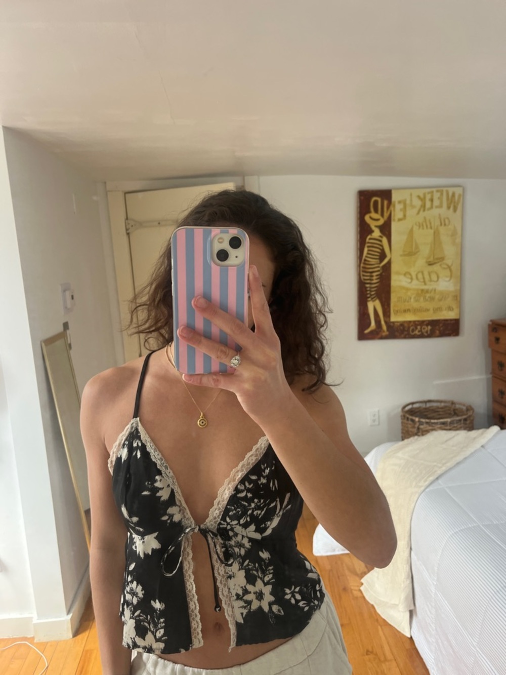 American Eagle Outfitters Black Floral Lace Trim Tank Top